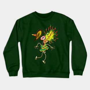 Mexican skeleton burping after eating hot peppers Crewneck Sweatshirt